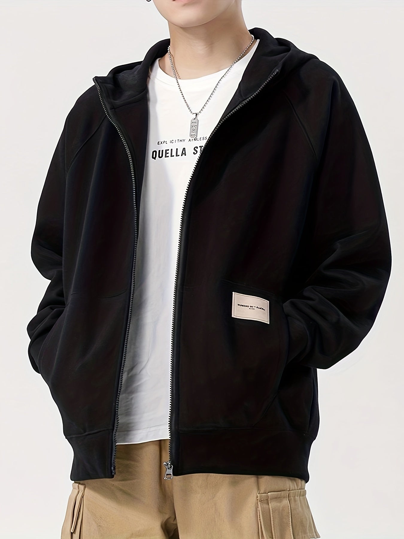 Męska bluza polarowa z kapturem na zamek z minimalistycznym designem