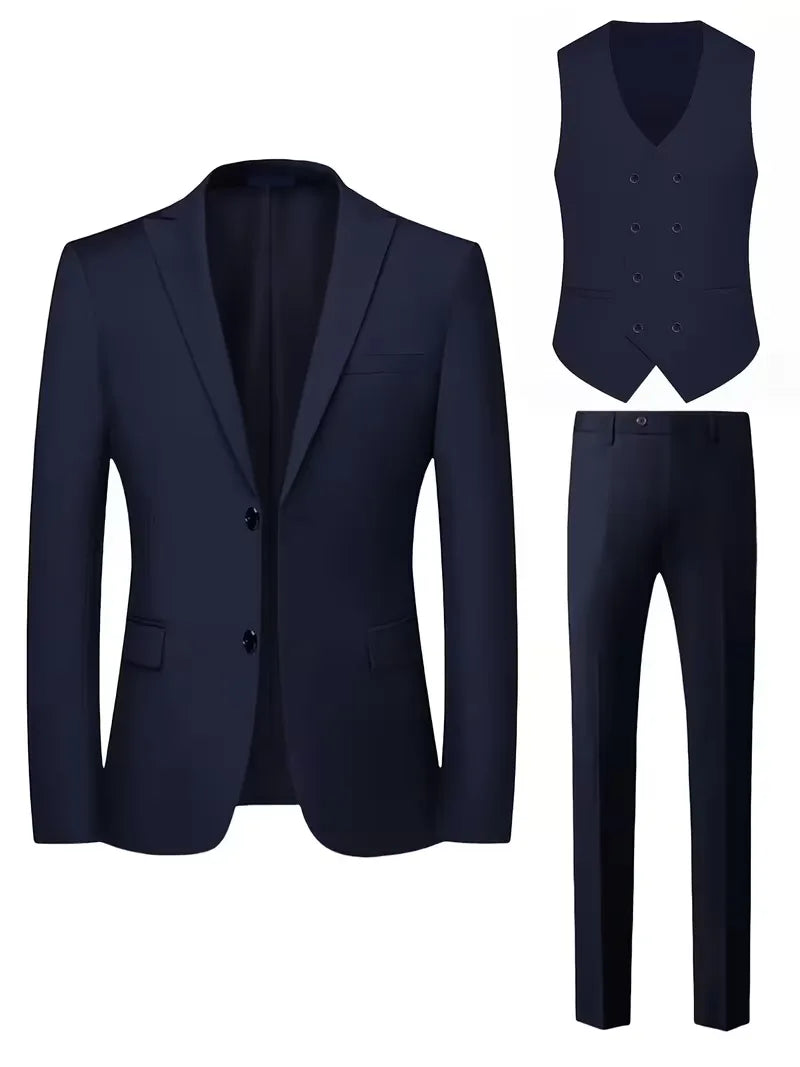 Męski Garnitur 3-Częściowy Slim Fit – Elegancki Garnitur z Dwurzędową Kamizelką