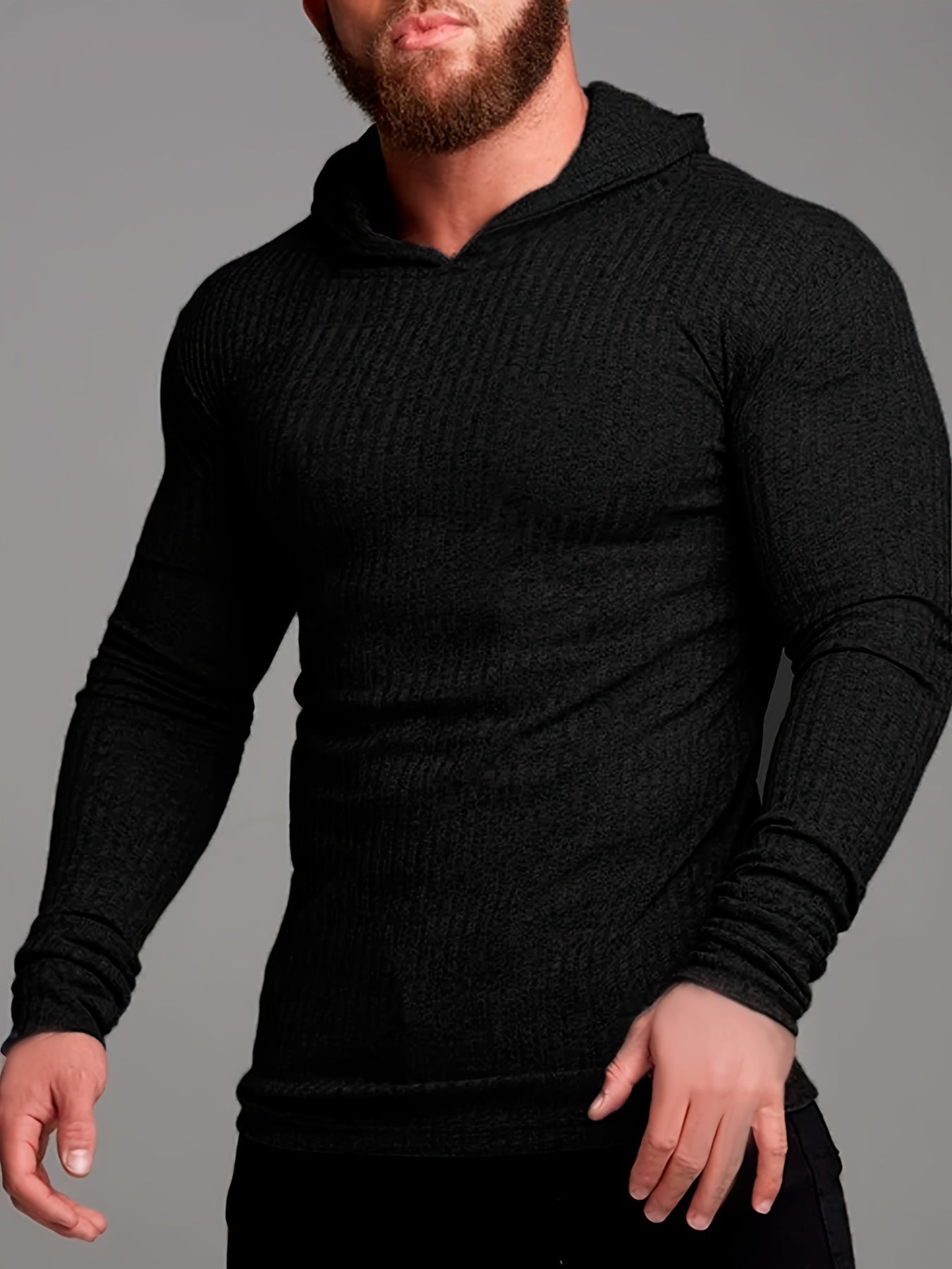 Męska Dopasowana Bluza z Kapturem - Prążkowana