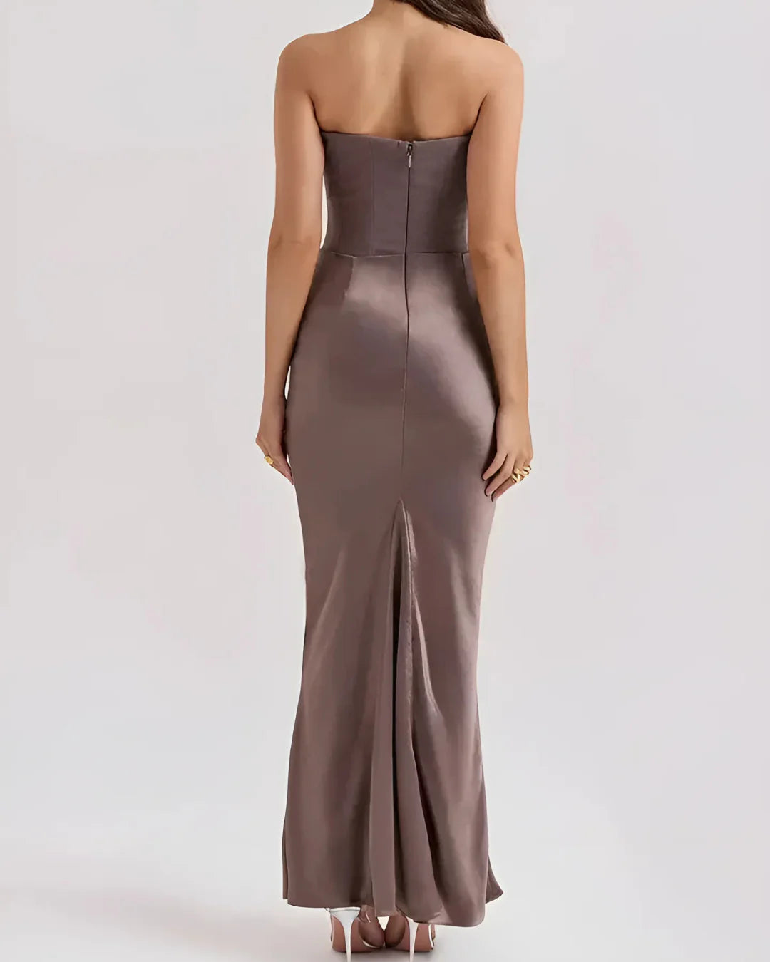 Elegancka Sukienka Maxi Bandeau z Marszczeniem – Wieczorowa i Weselna