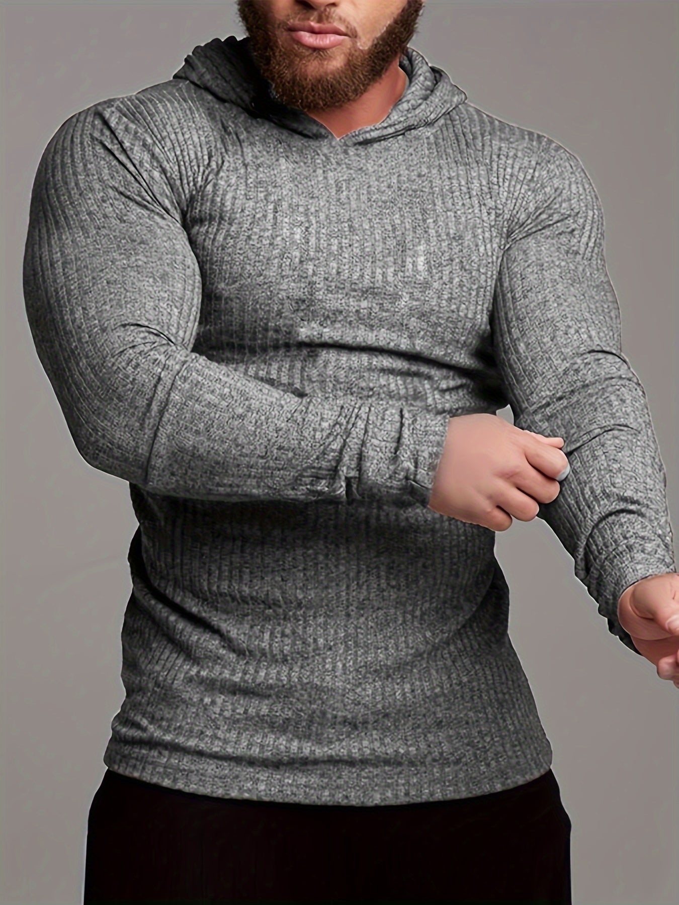 Męska Dopasowana Bluza z Kapturem - Prążkowana