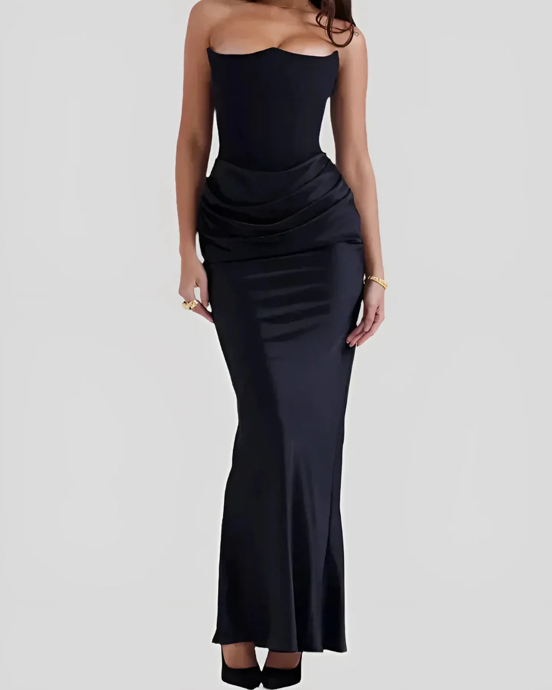 Elegancka Sukienka Maxi Bandeau z Marszczeniem – Wieczorowa i Weselna