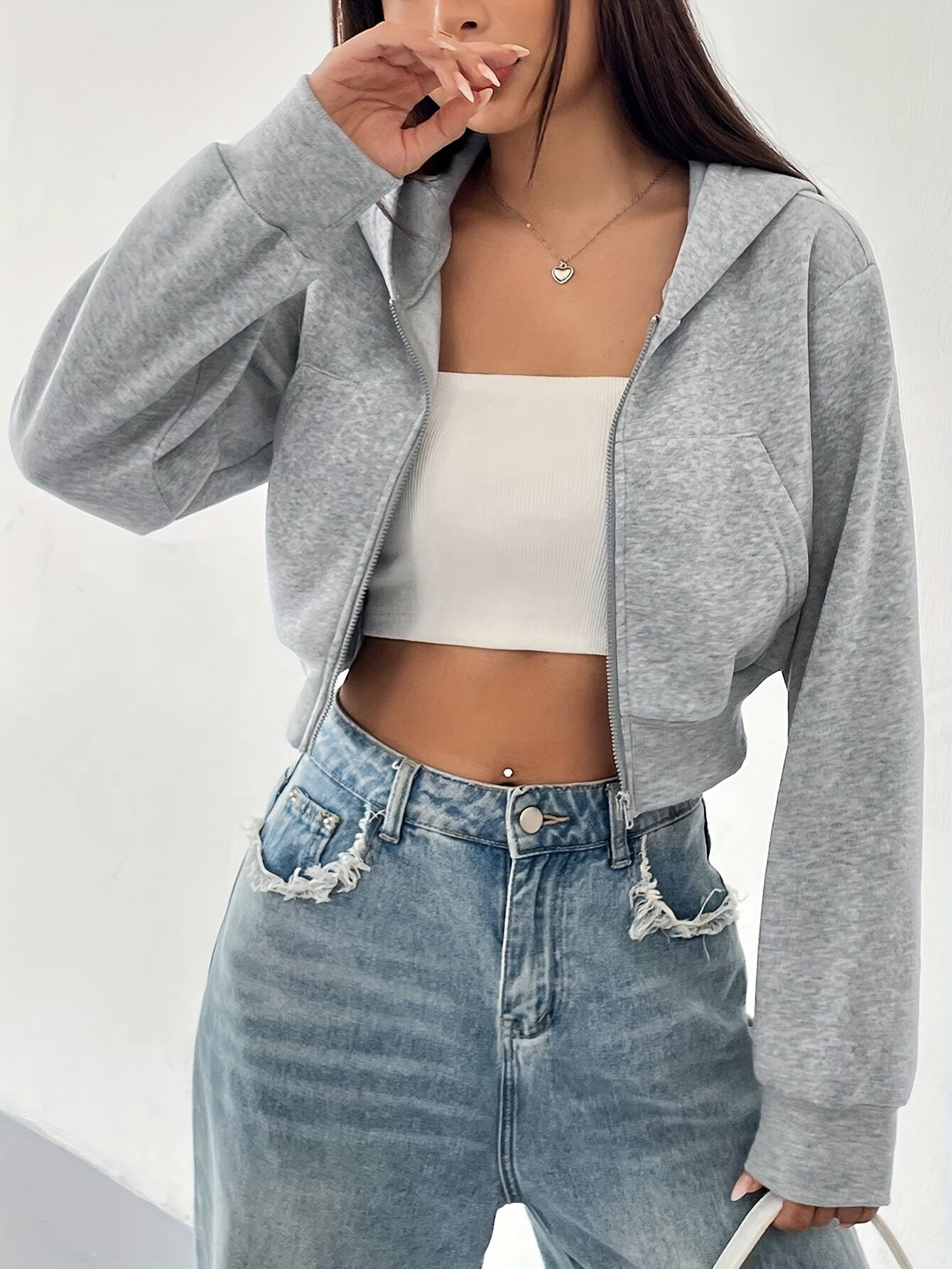 Damska Krótka Bluza z Kapturem na Zamek