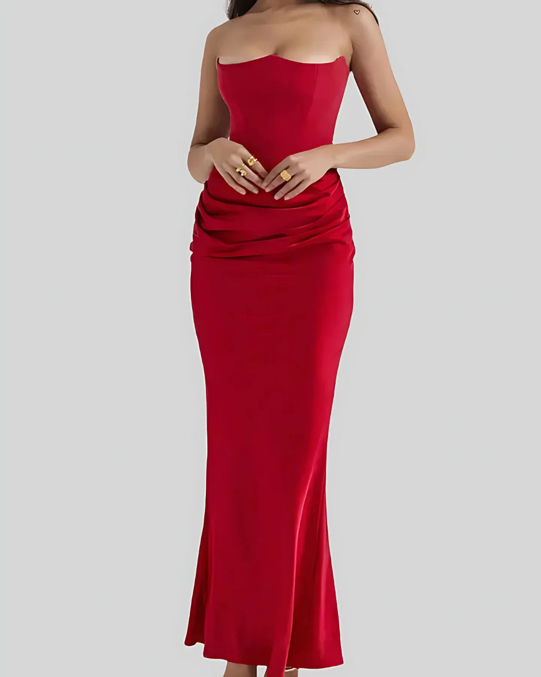Elegancka Sukienka Maxi Bandeau z Marszczeniem – Wieczorowa i Weselna