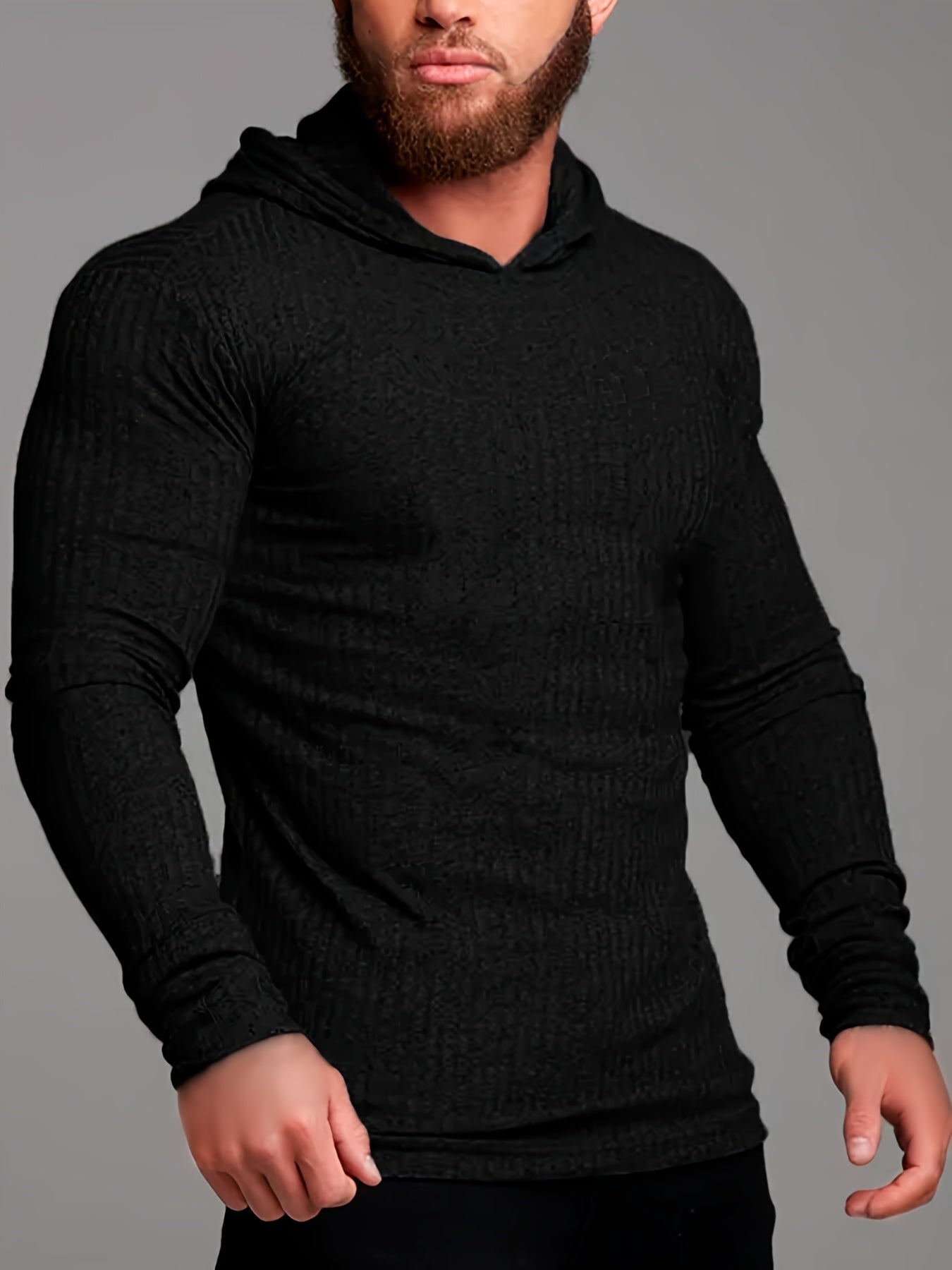 Męska Dopasowana Bluza z Kapturem - Prążkowana