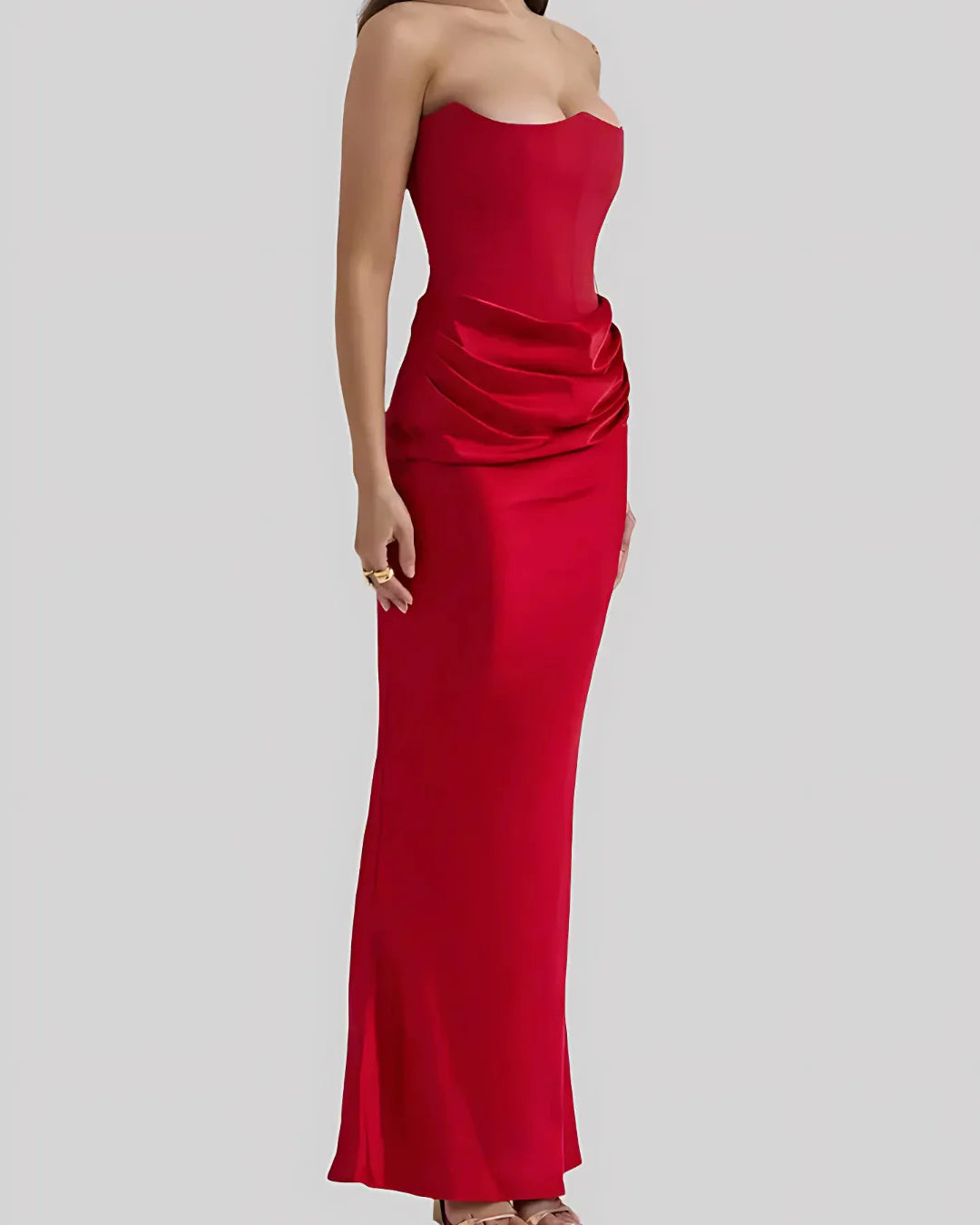 Elegancka Sukienka Maxi Bandeau z Marszczeniem – Wieczorowa i Weselna