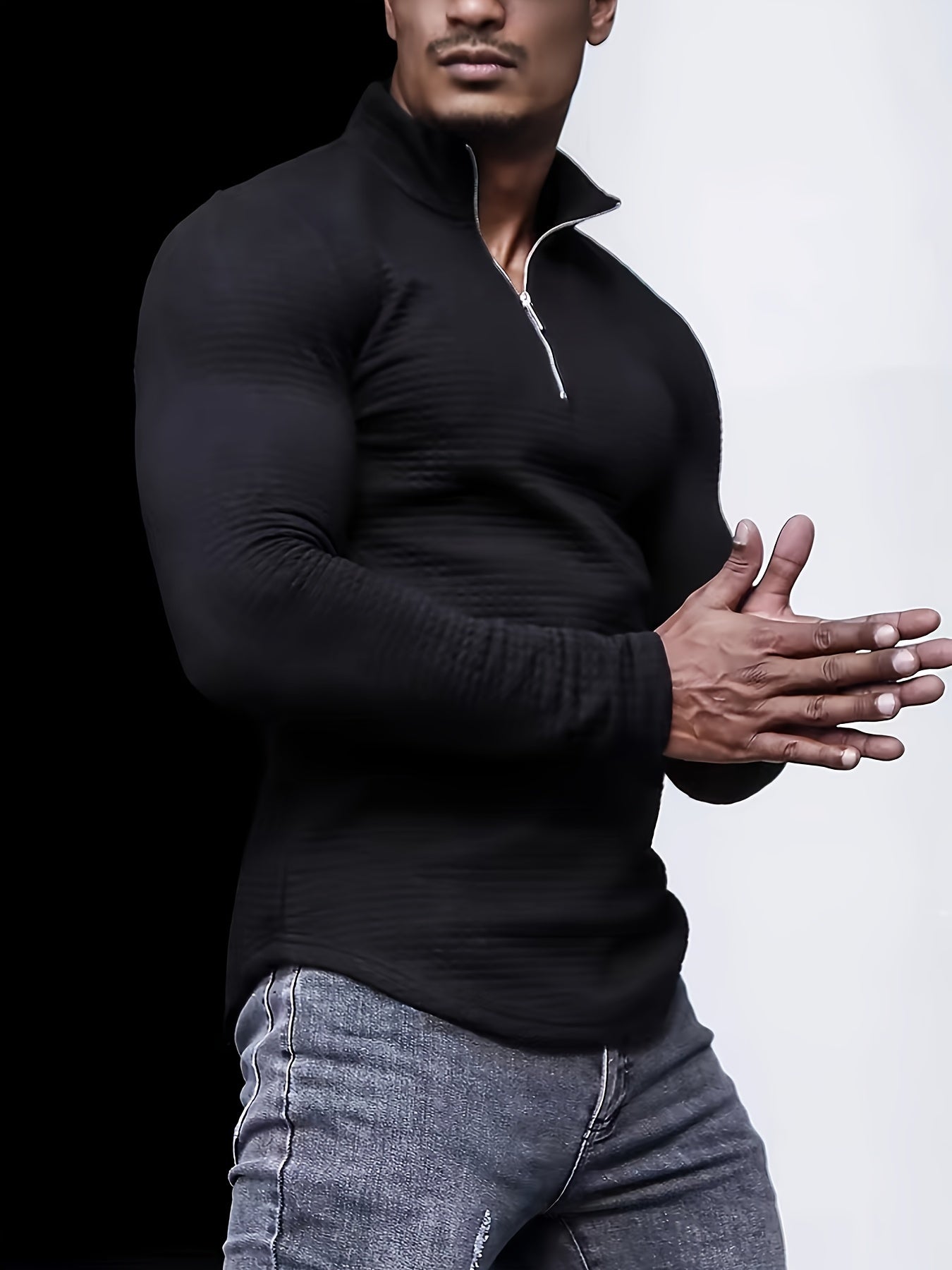 Męski Dopasowany Sweter z Zamkiem