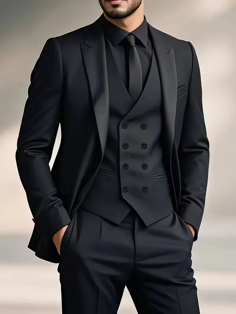 Męski Garnitur 3-Częściowy Slim Fit – Elegancki Garnitur z Dwurzędową Kamizelką