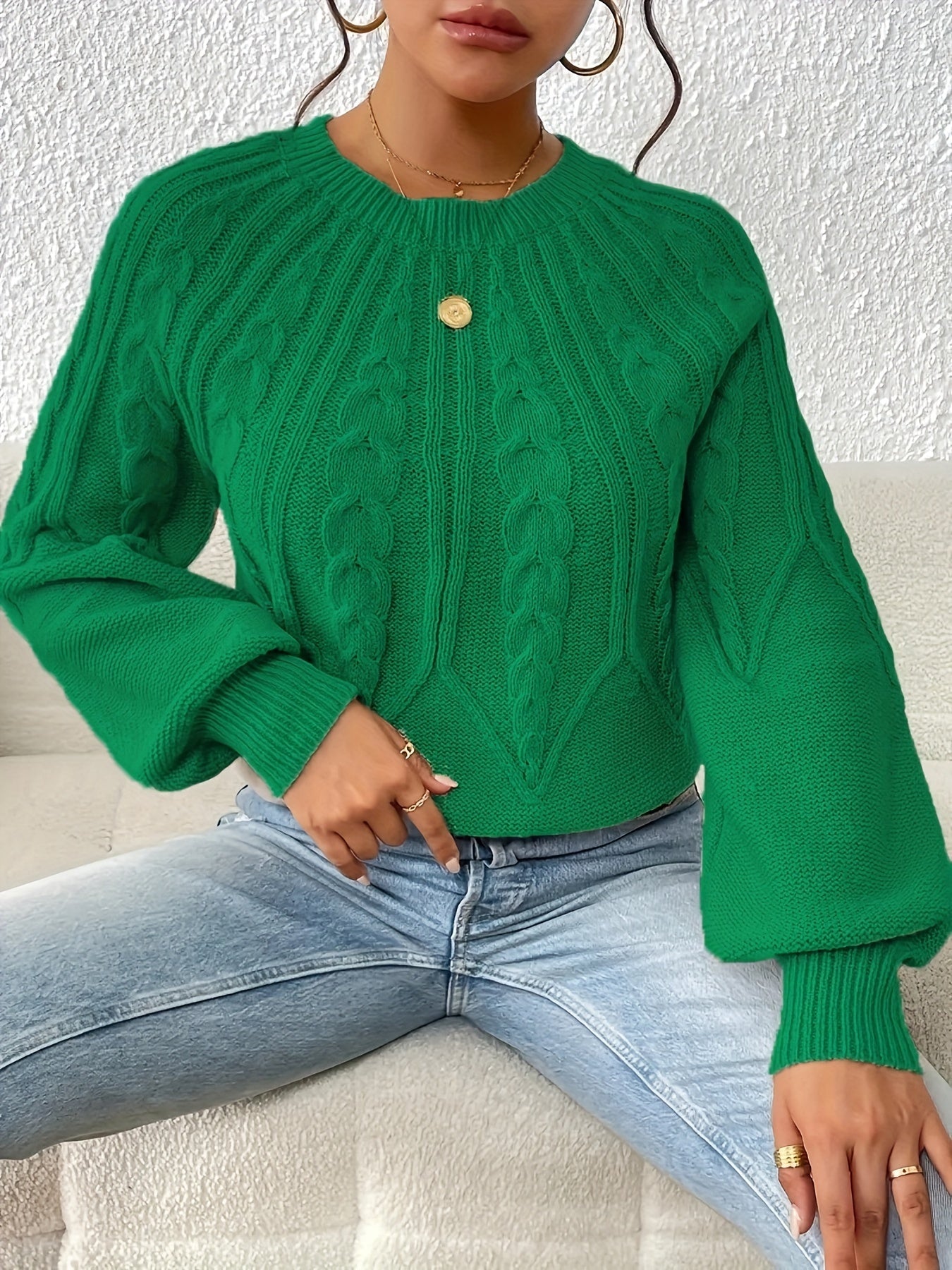 Damski Sweter z Warkoczowym Splotem