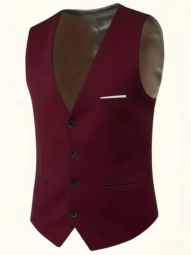 Męski Garnitur 3-Częściowy Slim Fit – Marynarka, Kamizelka i Spodnie