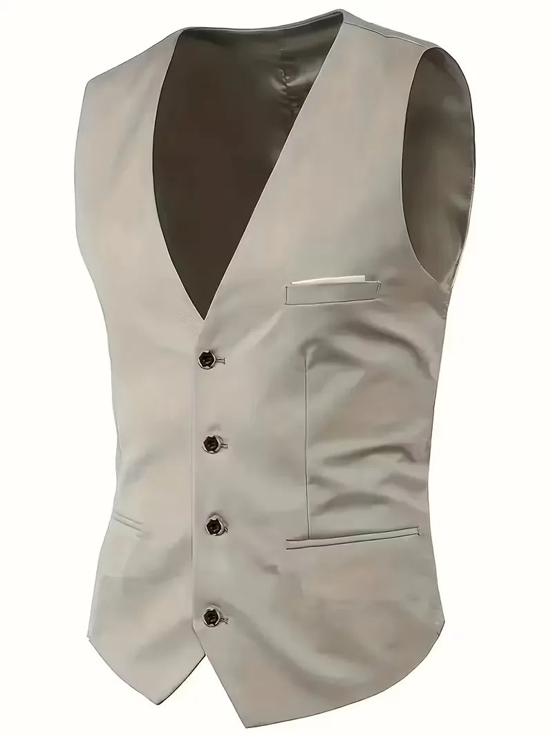 Męski Garnitur 3-Częściowy Slim Fit – Marynarka, Kamizelka i Spodnie