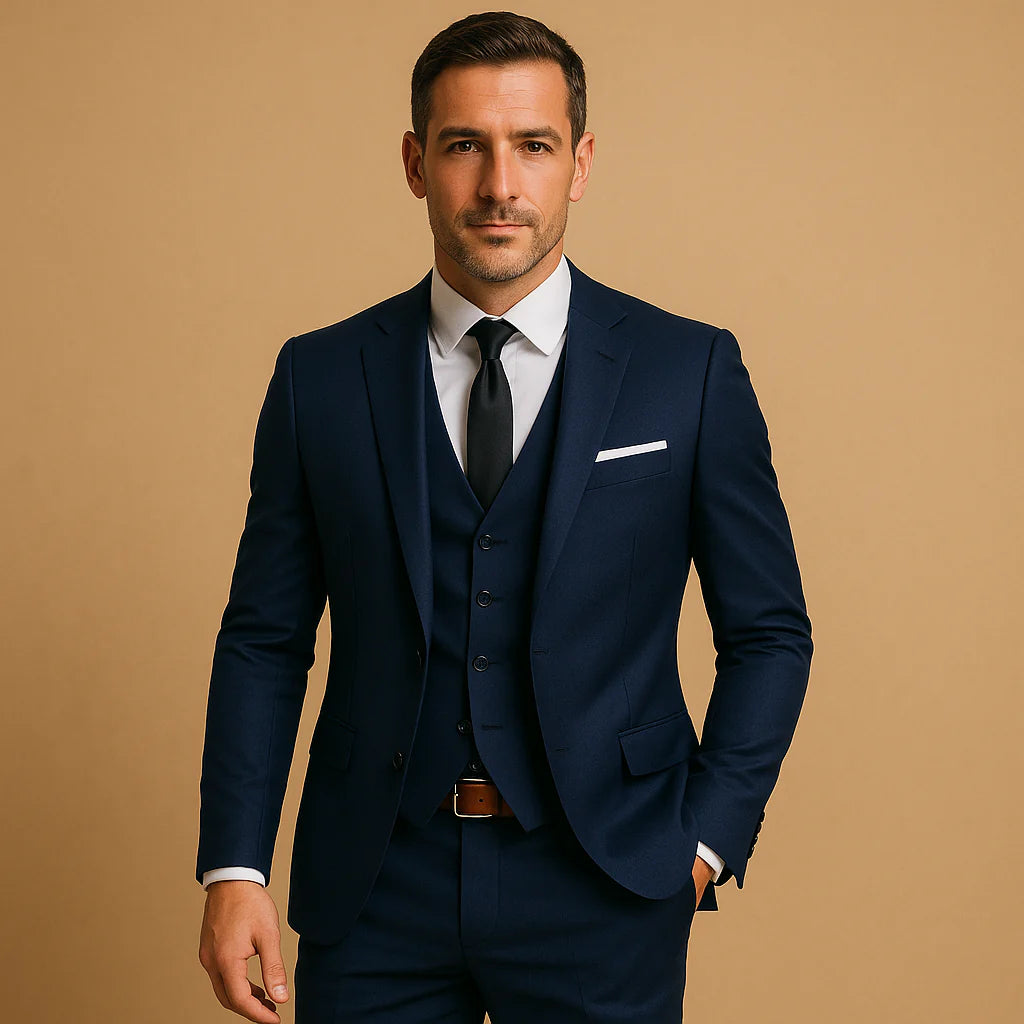 Męski Garnitur 3-Częściowy Slim Fit z Marynarką, Kamizelką i Spodniami
