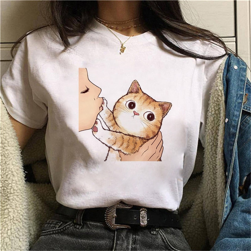 T-shirt  damski z grafiką kota