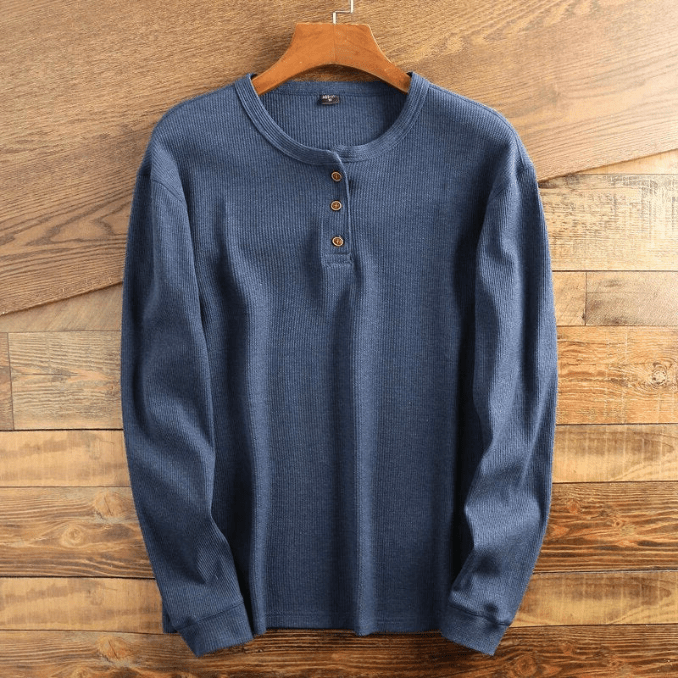 Męska koszulka typu Henley z dzianiny waflowej, długi rękaw, teksturowany top casualowy 6