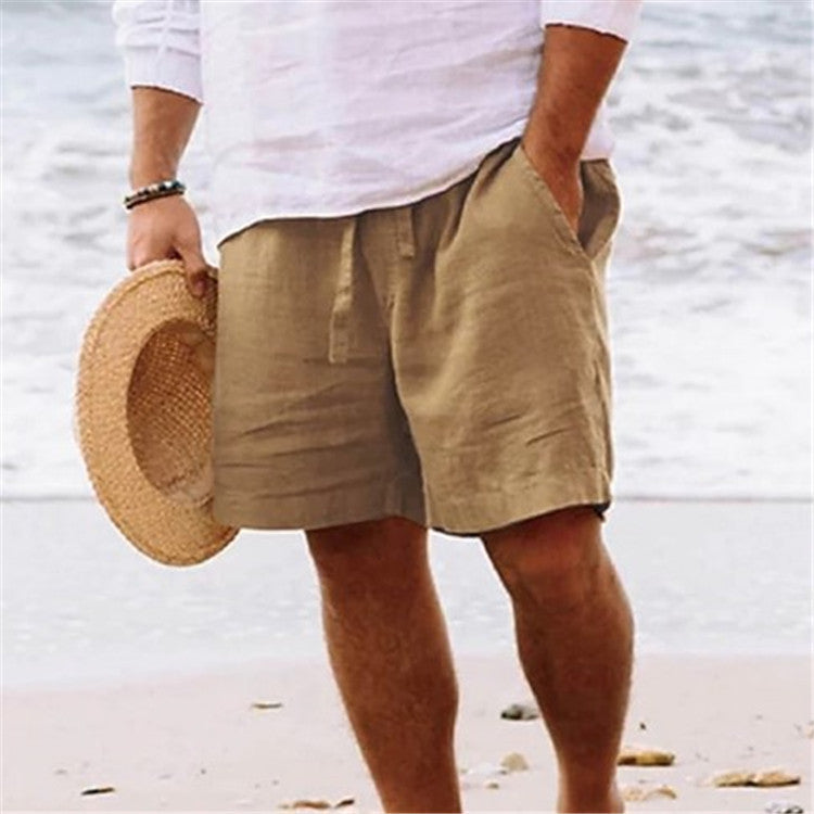 Lniane męskie szorty krótkie spodenki z elastycznym pasem