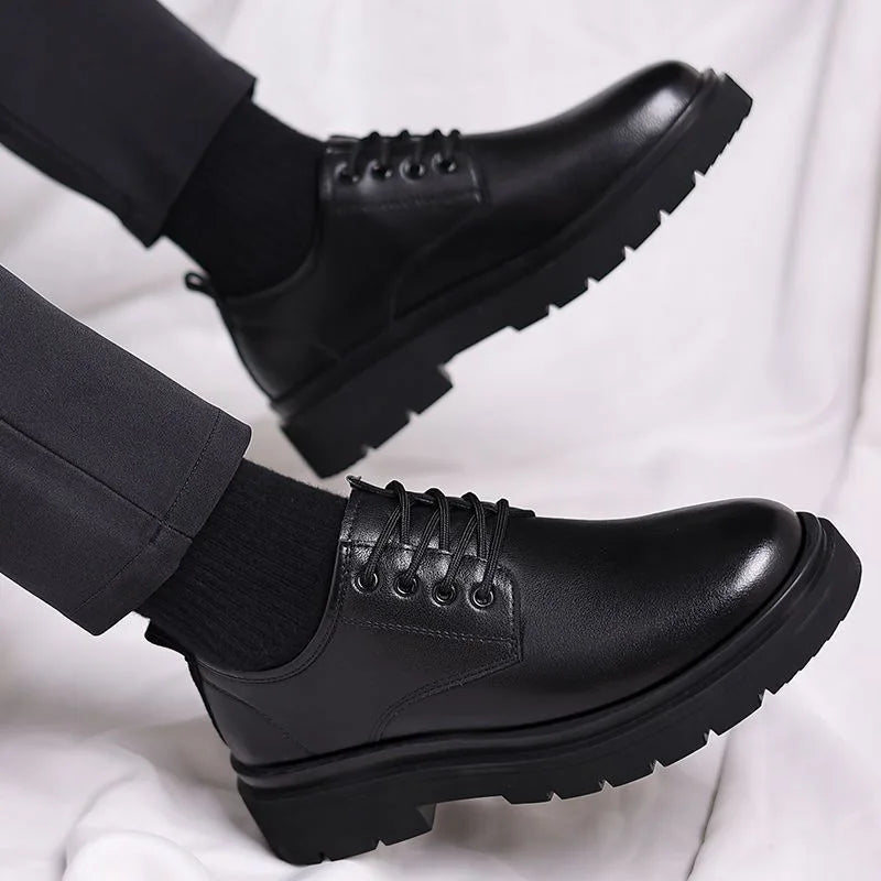 Męskie półbuty skórzane na grubej podeszwie – sznurowane buty casual