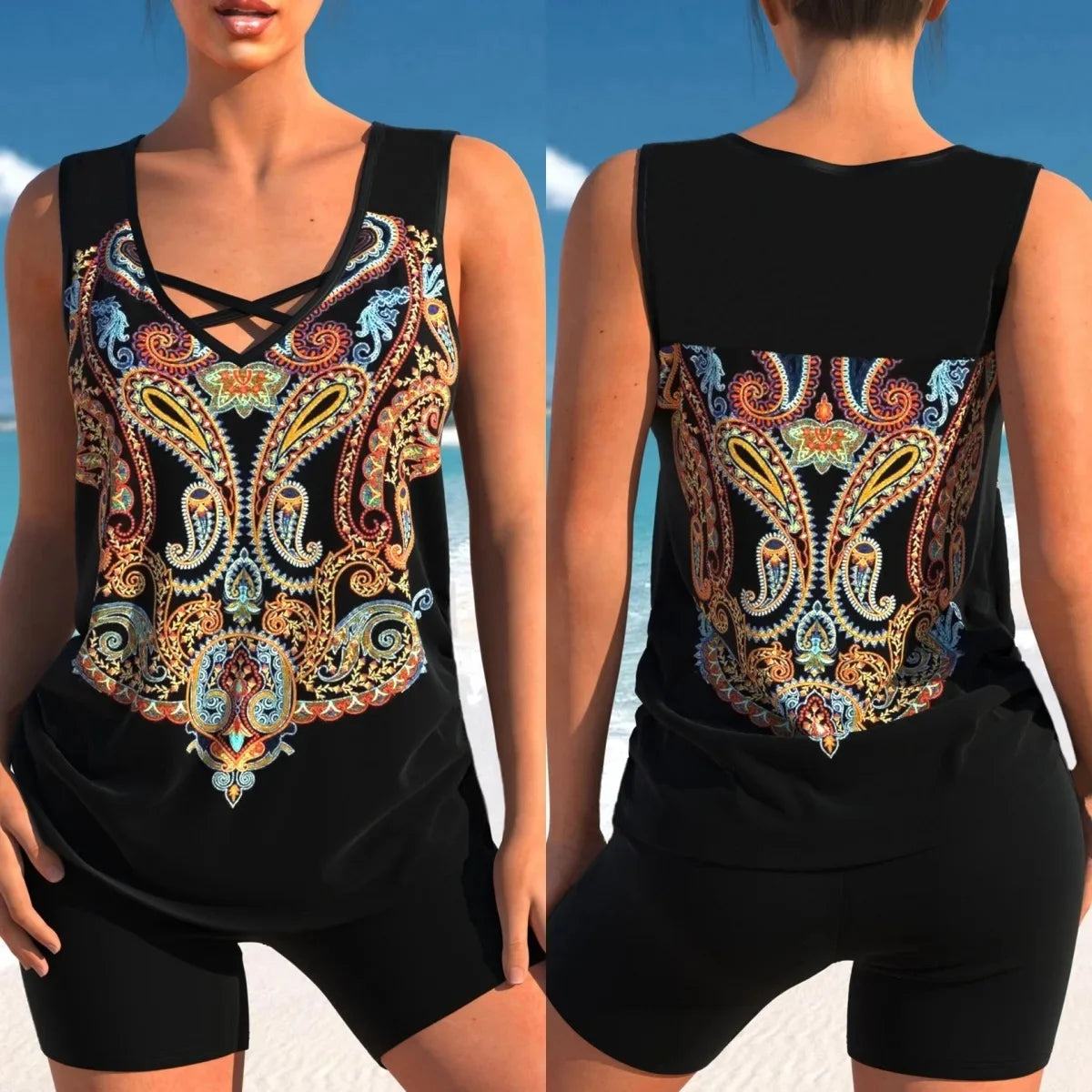 Dwuczęściowy kostium kąpielowy z topem i szortami