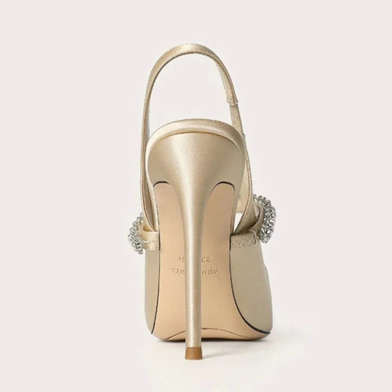 Damskie Szpilki Slingback z Kryształowym Paskiem – Eleganckie Czółenka na Wesele i Wieczór