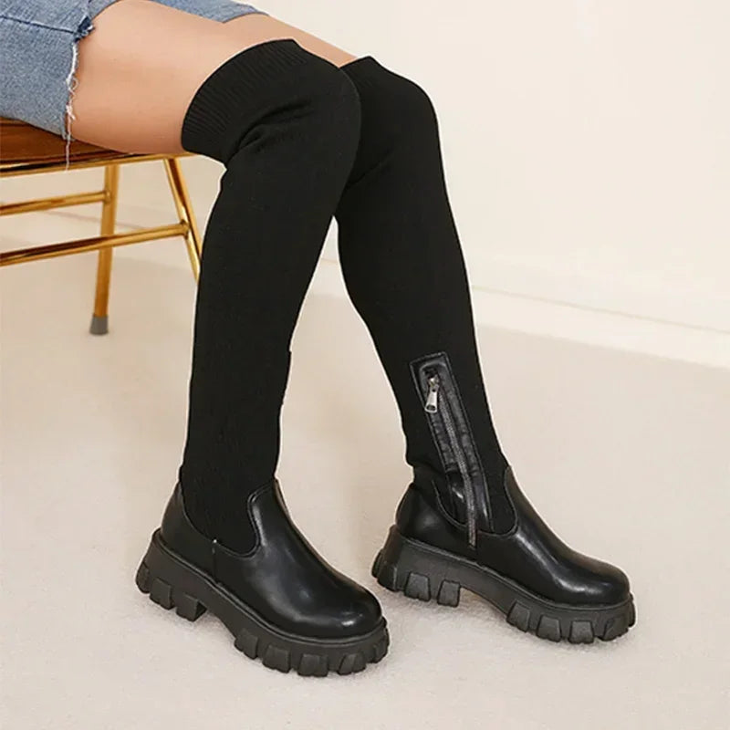 Damskie kozaki za kolano na grubej podeszwie – elastyczne, modne i wygodne
