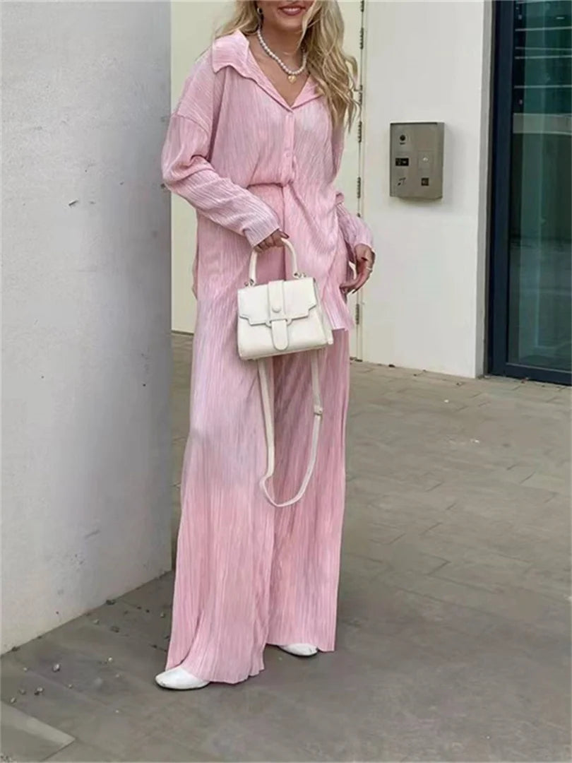 Stylowy Komplet z Luźnym Topem i Szerokimi Spodniami