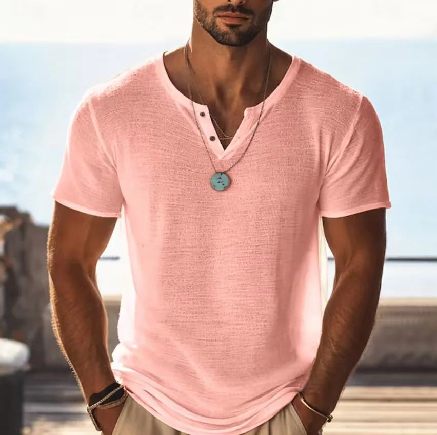Męski T-shirt Henley – Lekka Koszulka
