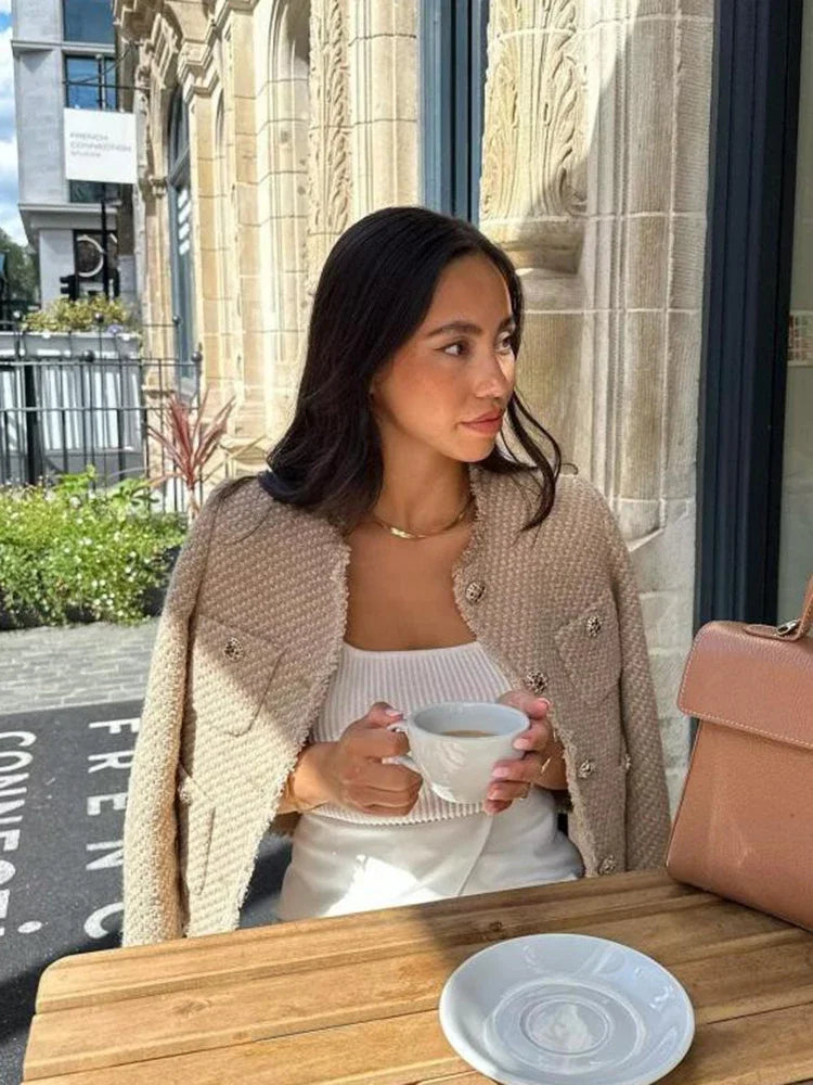 Damska tweedowa marynarka w stylu eleganckim