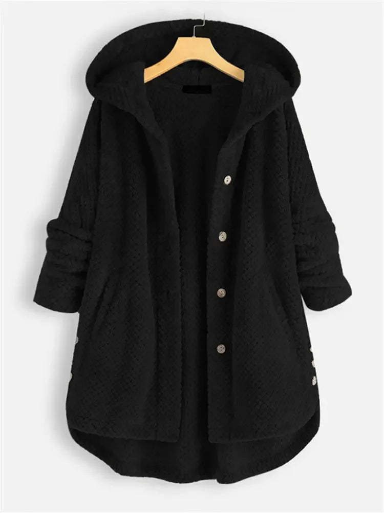 Damska bluza płaszcz oversize z kapturem ciepła futrzana narzutka na jesień i zimę