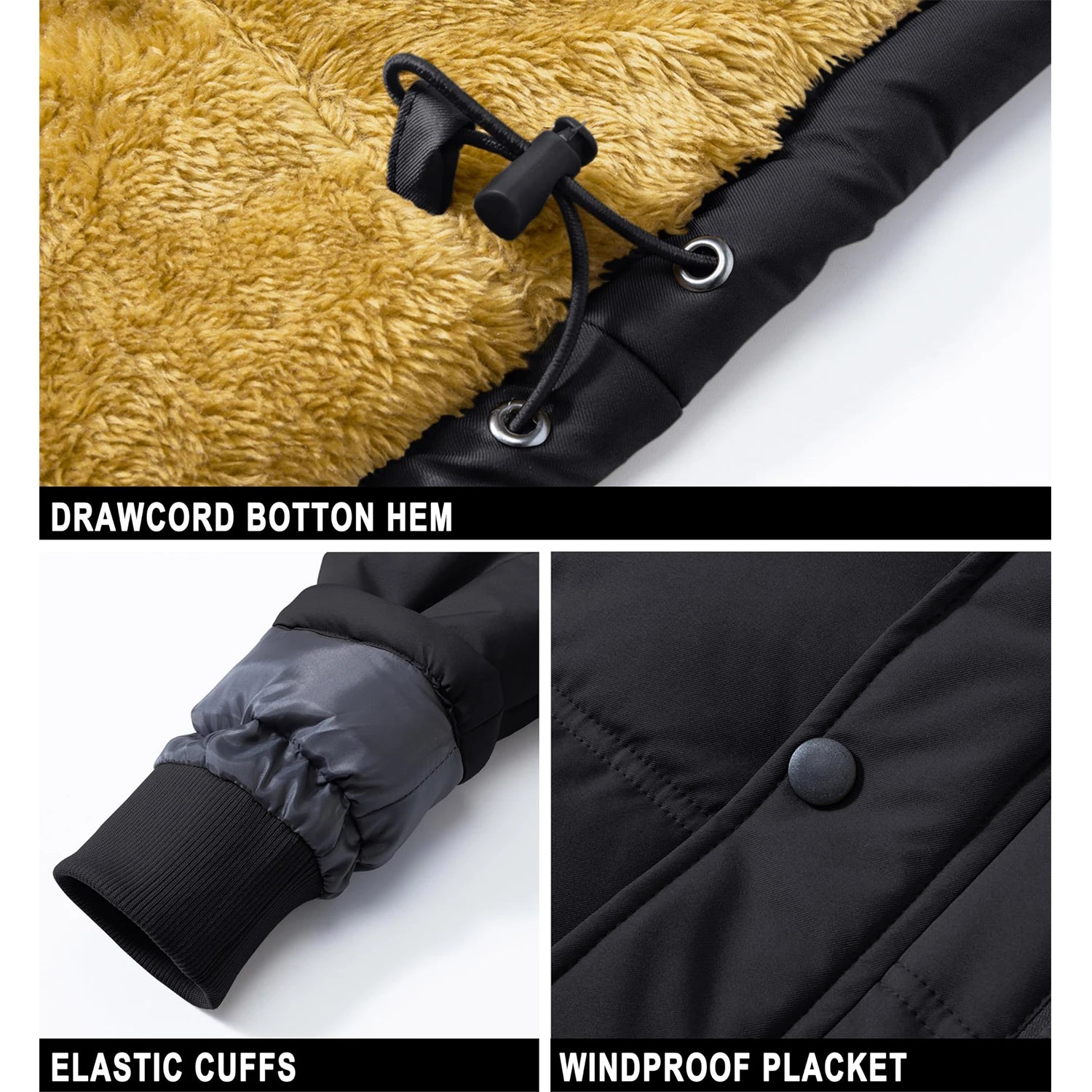 Męska kurtka zimowa ocieplana z futerkiem, wodoodporna i wiatroszczelna, z kapturem