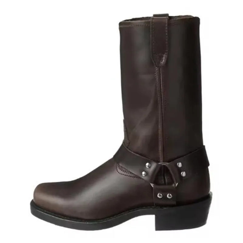 Męskie botki kowbojki z paskiem i nitami, klasyczny styl western