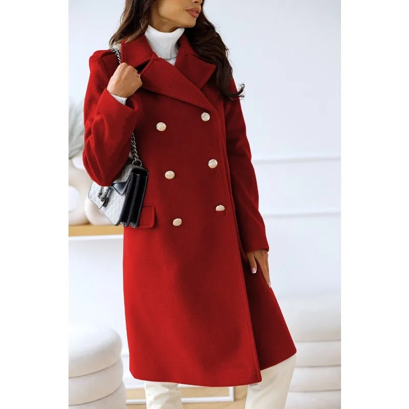 Elegancki płaszcz damski dwurzędowy z guzikami – klasyczny fason na jesień i zimę