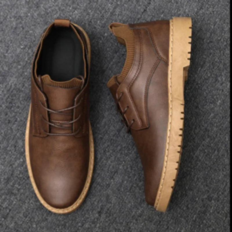 Męskie skórzane buty casualowe z gumową podeszwą