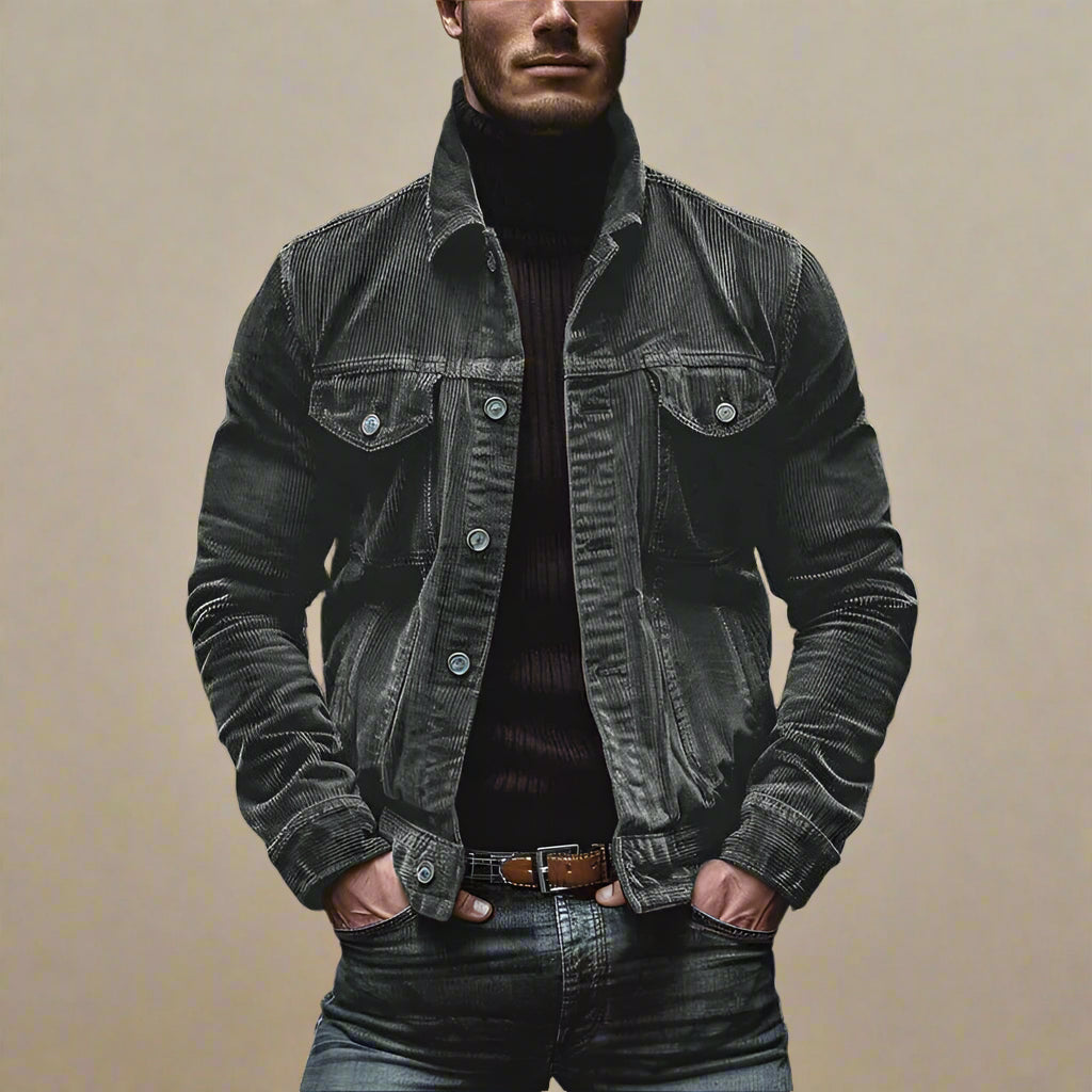 Męska sztruksowa kurtka jeansowa w stylu vintage