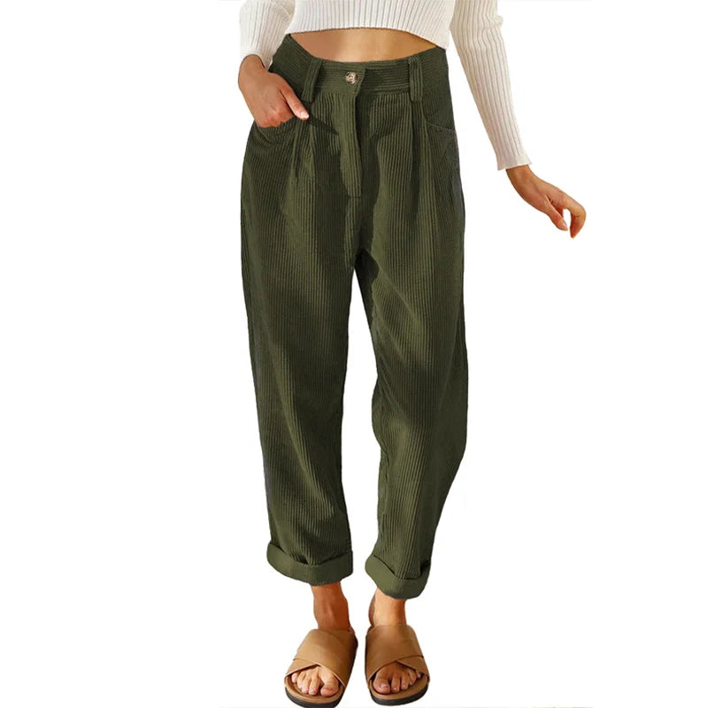 Damskie Sztruksowe Spodnie z Wysokim Stanem