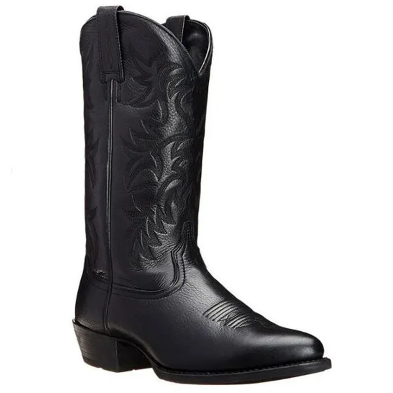 Męskie kowbojki z haftem, klasyczne western boots, skórzany wygląd