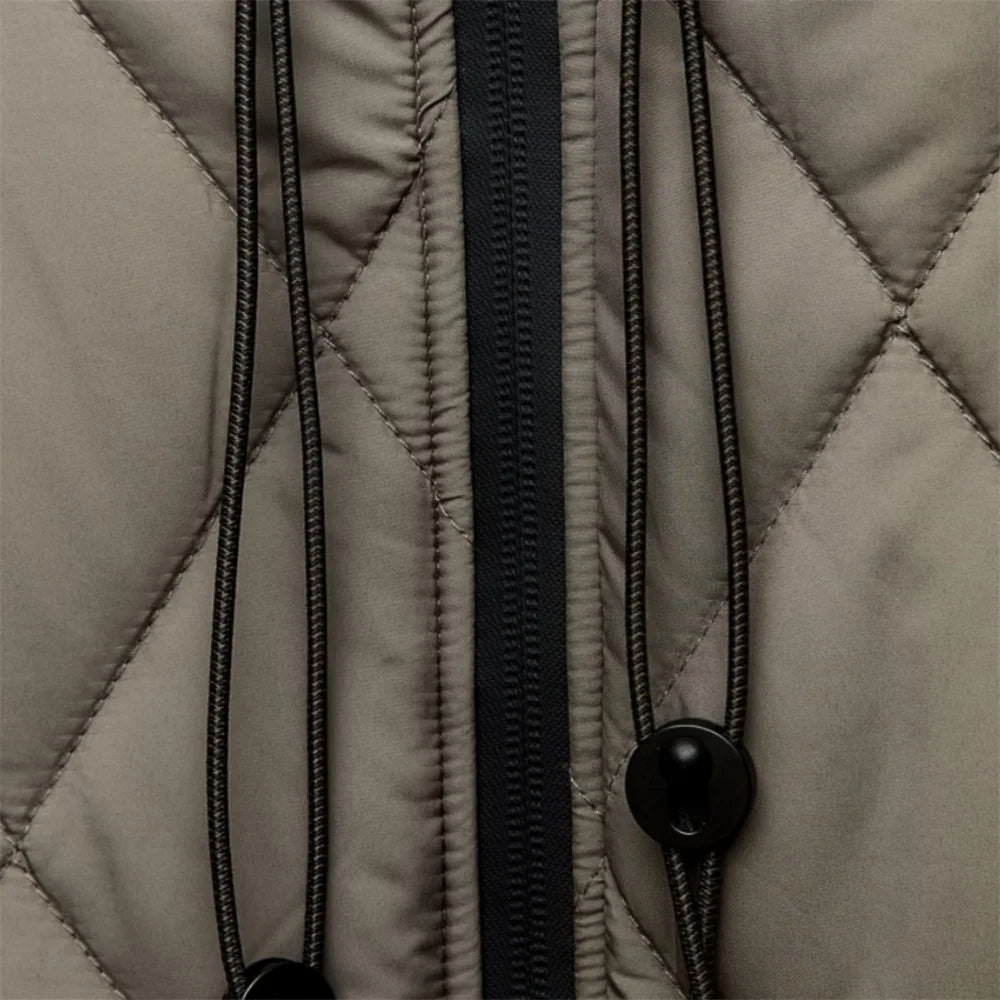 Damska długa kurtka oversize pikowana z kapturem