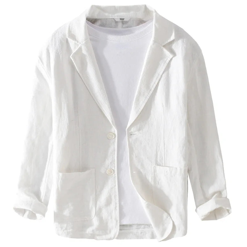 Męska Lniana Marynarka z Długim Rękawem