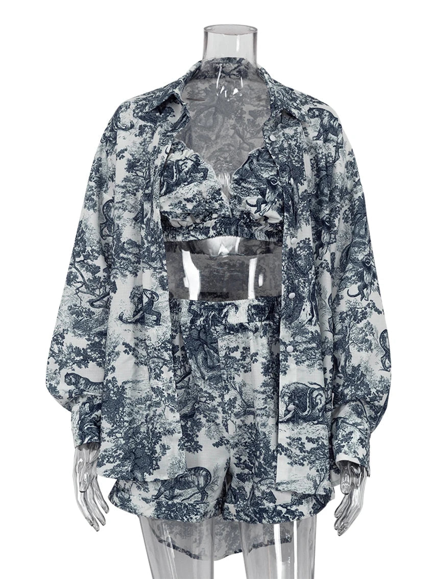 Stylowy 3-częściowy komplet damski z nadrukiem