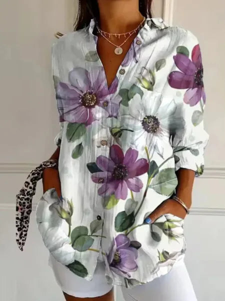 Damska koszula z długim rękawem i kwiatowym wzorem – luźna bluzka w stylu boho