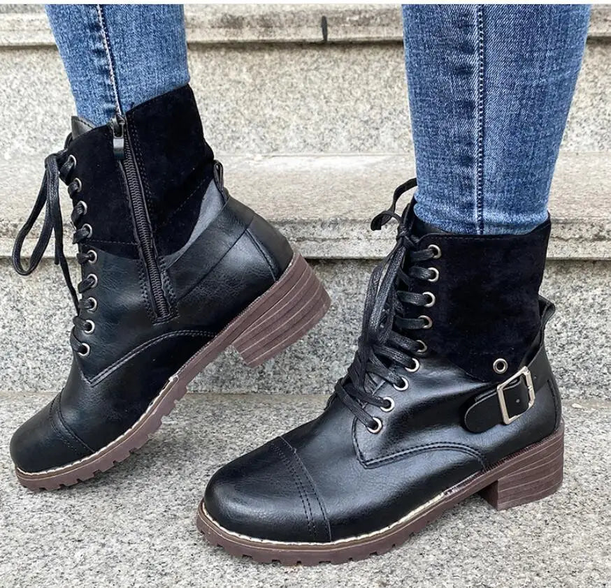 Damskie botki sznurowane z klamrą – stylowe i wygodne buty na jesień i zimę