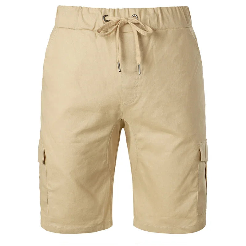 Męskie szorty cargo z kieszeniami – krótkie spodenki z troczkiem w pasie