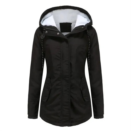 Damska kurtka zimowa z kapturem – wodoodporna, wiatroszczelna i ocieplana, idealna na mroźne dni