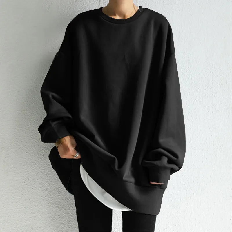 Damska bluza oversize z okrągłym dekoltem, styl streetwear, basic casual