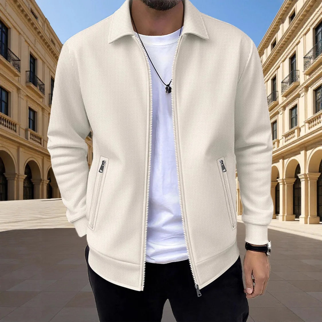Męska Kurtka Bomber z Zamkiem i Fakturowanym Wykończeniem