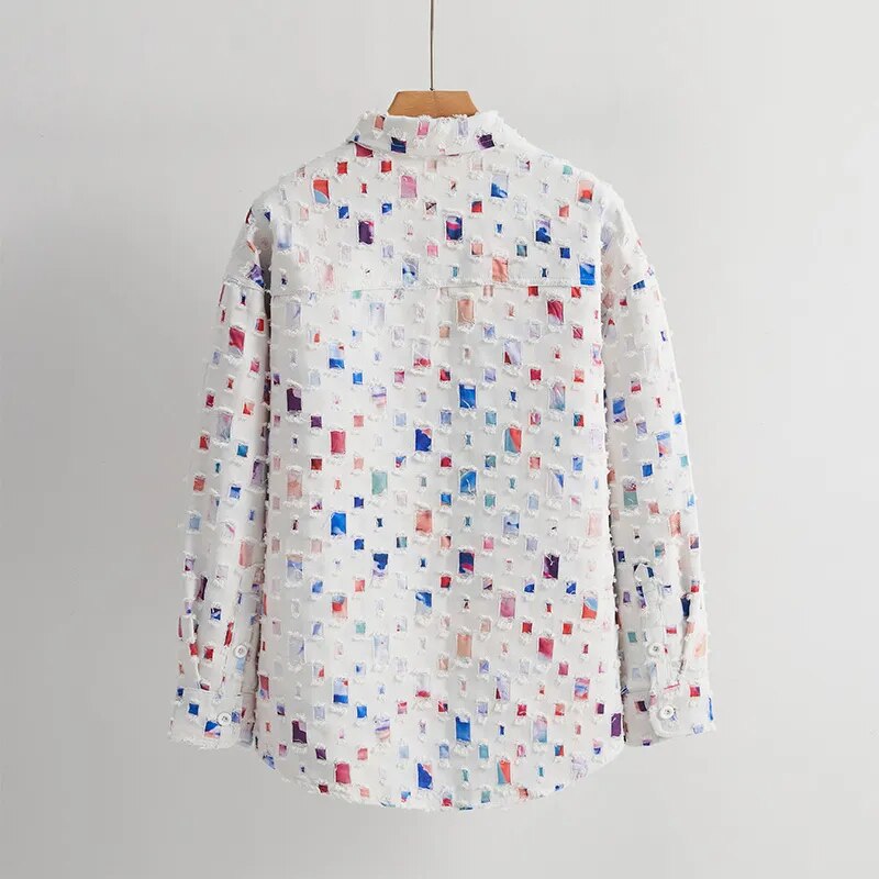 Męska Koszula z Długim Rękawem i Abstrakcyjnym Wzorem Mozaiki