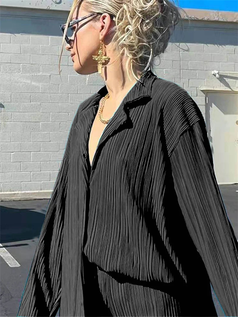 Stylowy Komplet z Luźnym Topem i Szerokimi Spodniami