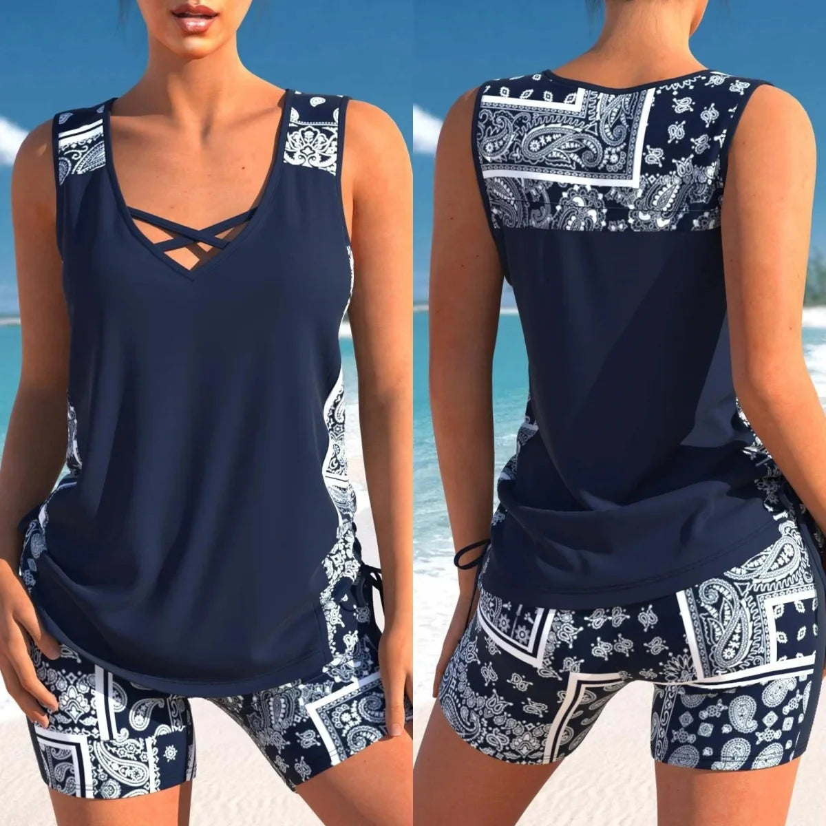 Dwuczęściowy kostium kąpielowy z topem i szortami