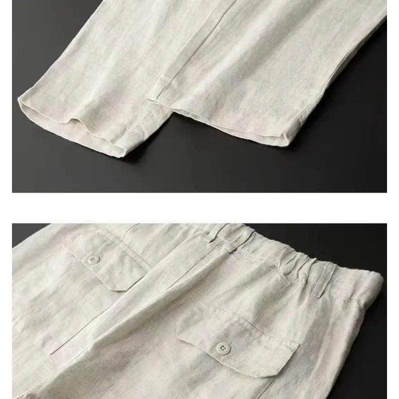 Męski Lniany Zestaw Letni: Marynarka i Spodnie