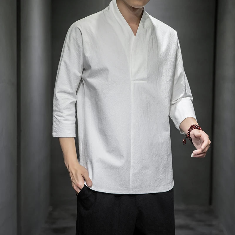 Lniana męska koszula z 3/4 rękawem Katana