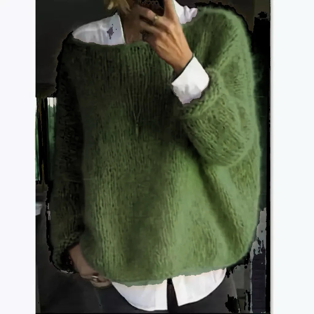 Damski puszysty sweter oversize z szerokim dekoltem – wygoda i styl na chłodne dni