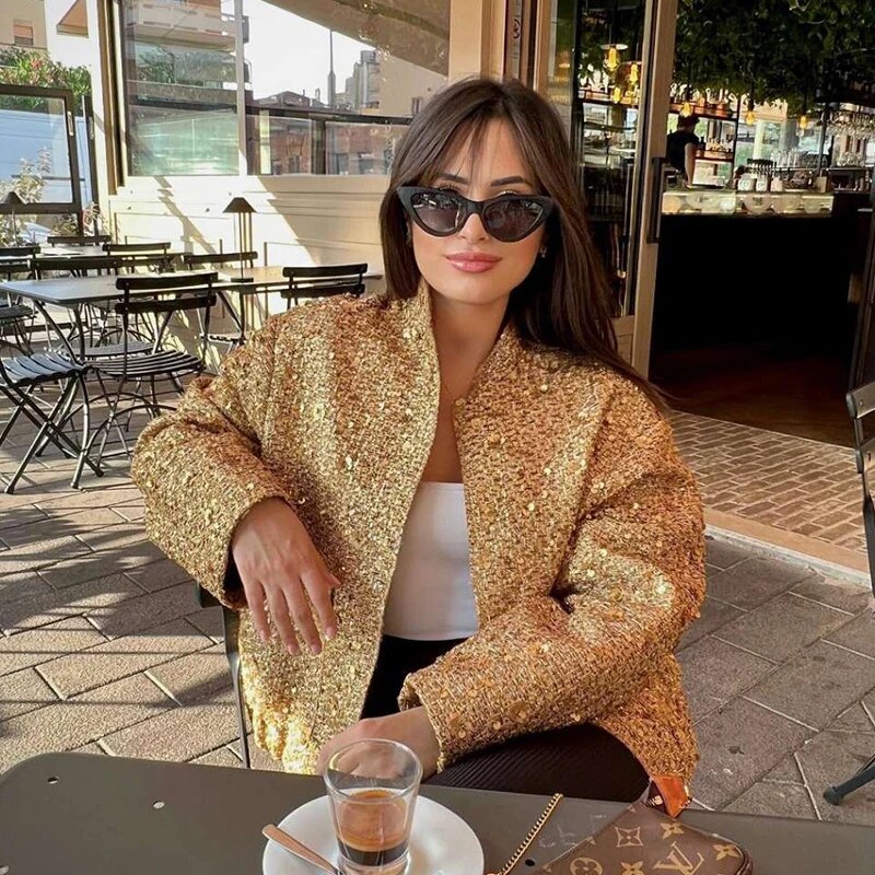 Damska złota cekinowa kurtka